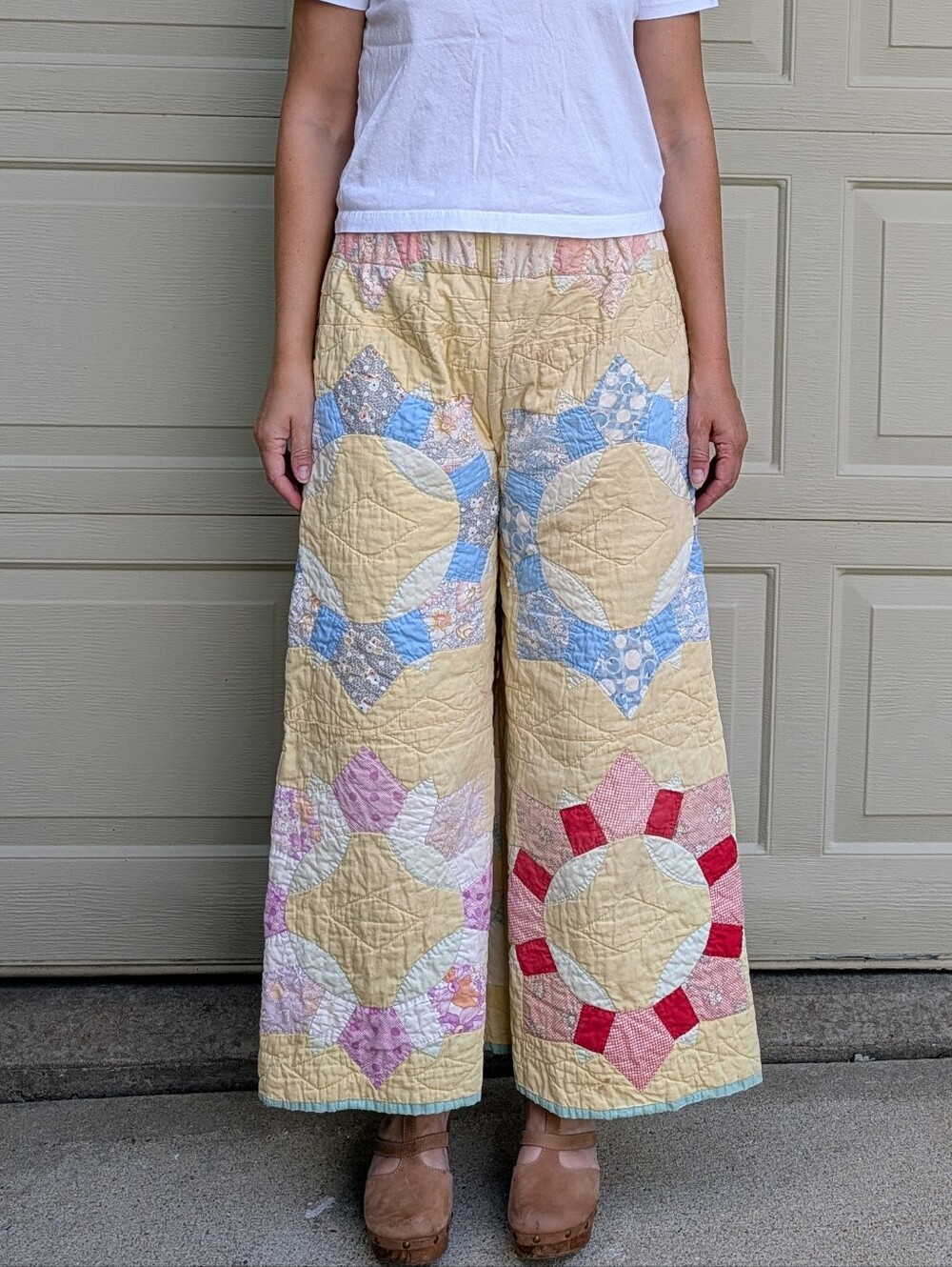 VINTAGE QUILT PANTS feedsack patchwork upcycled S - Picture 2 of 16